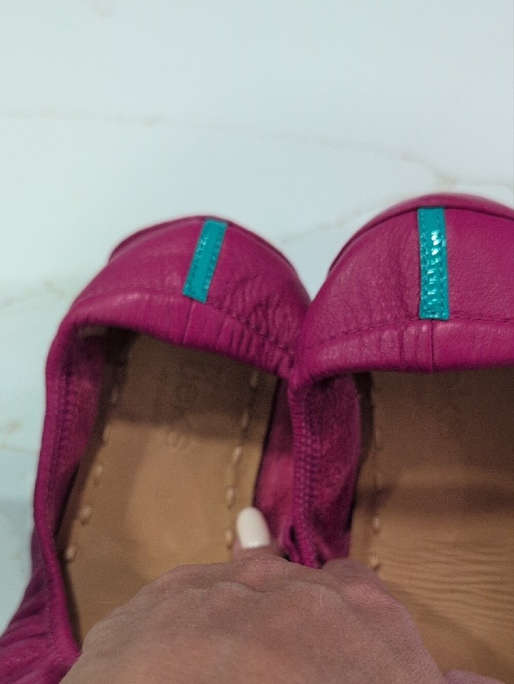 Tieks Foldable Ballet Flats in Fuchsia with Teal Trim - Picture 2 of 3